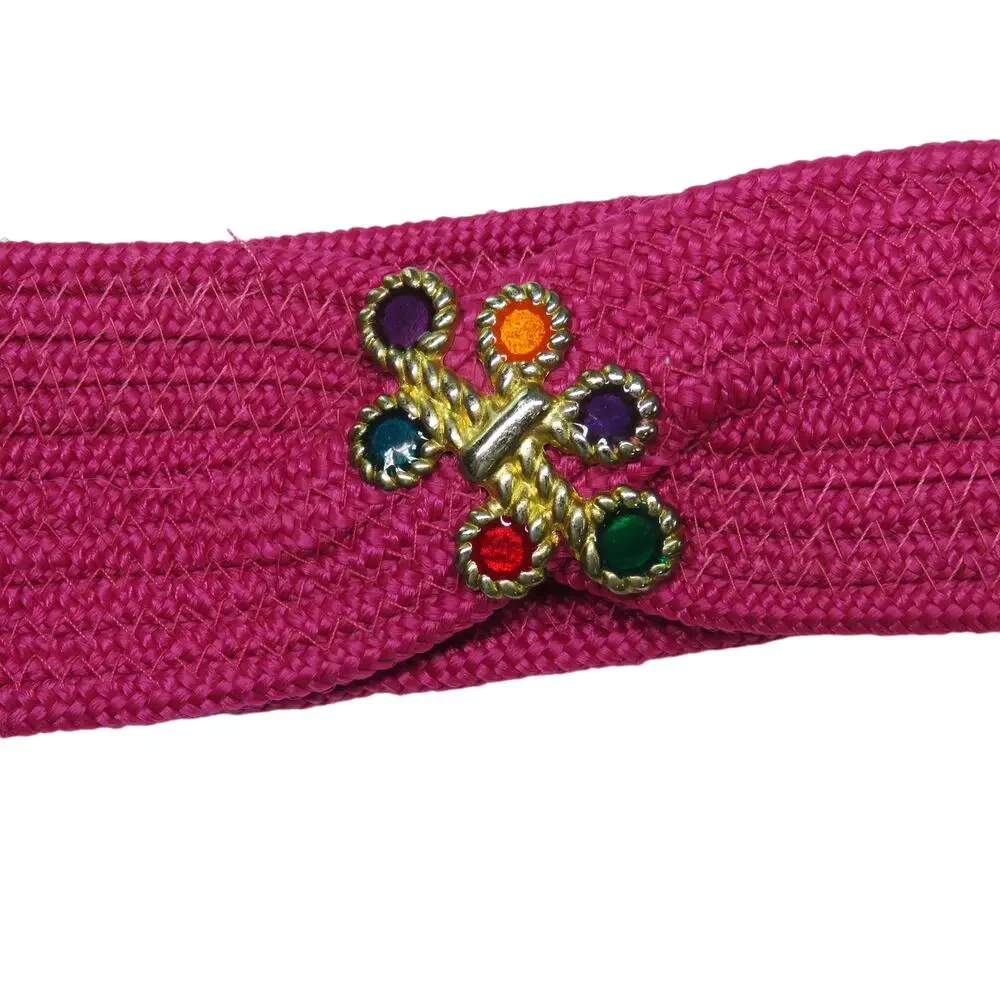 Vintage Hot Pink Woven Belt with Multicolor Rainbow Gem Rhinestones Retro Belt